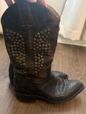 Frye Billy Studded Dark Brown Leather Western Boots